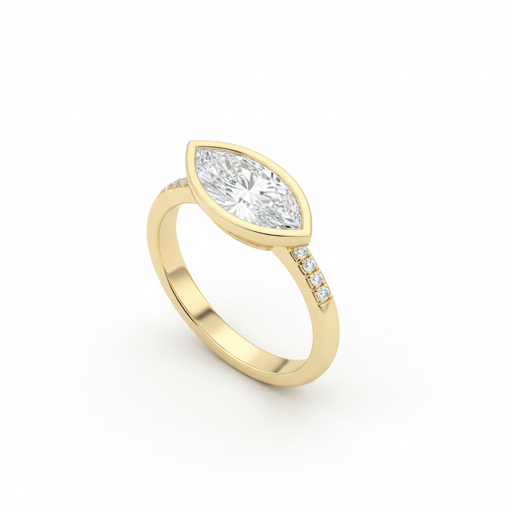 Woman showing her diamond engagement ring at Reyes Jewelers
