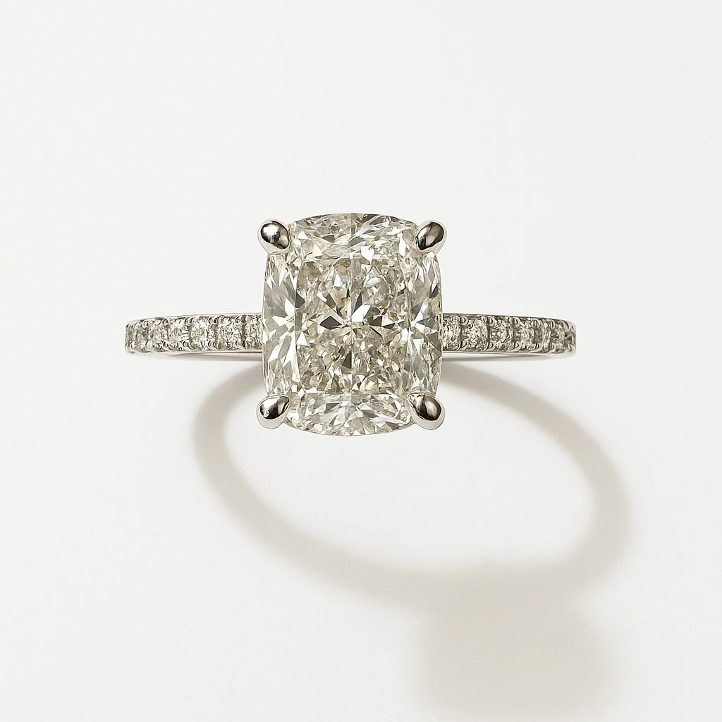 Elongated Cushion Lab Diamond Ring 2 Ct Center 14k Gold