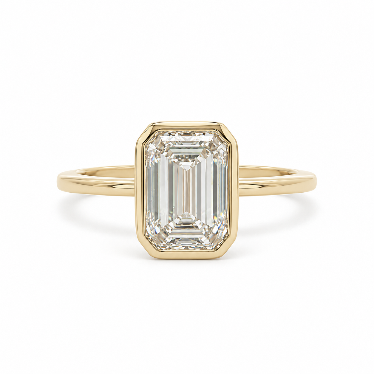 14k Gold Bezel Set 2ct Emerald Lab Diamond Engagement Ring