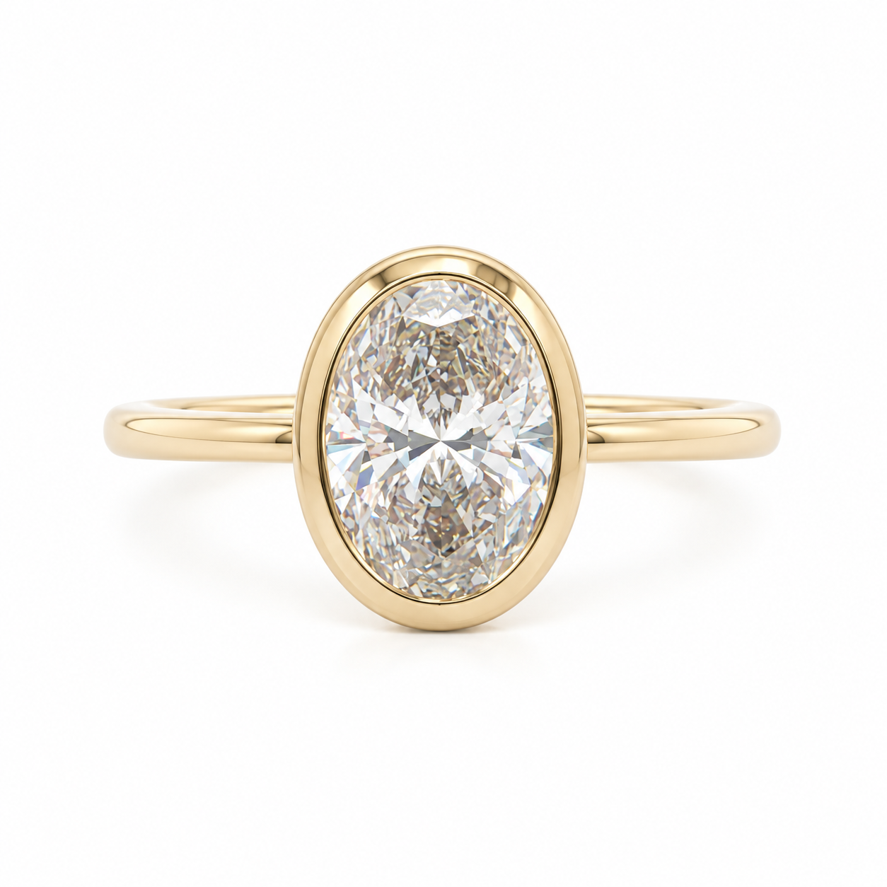 14k Gold Bezel Set 2ct Oval Lab Diamond Engagement Ring