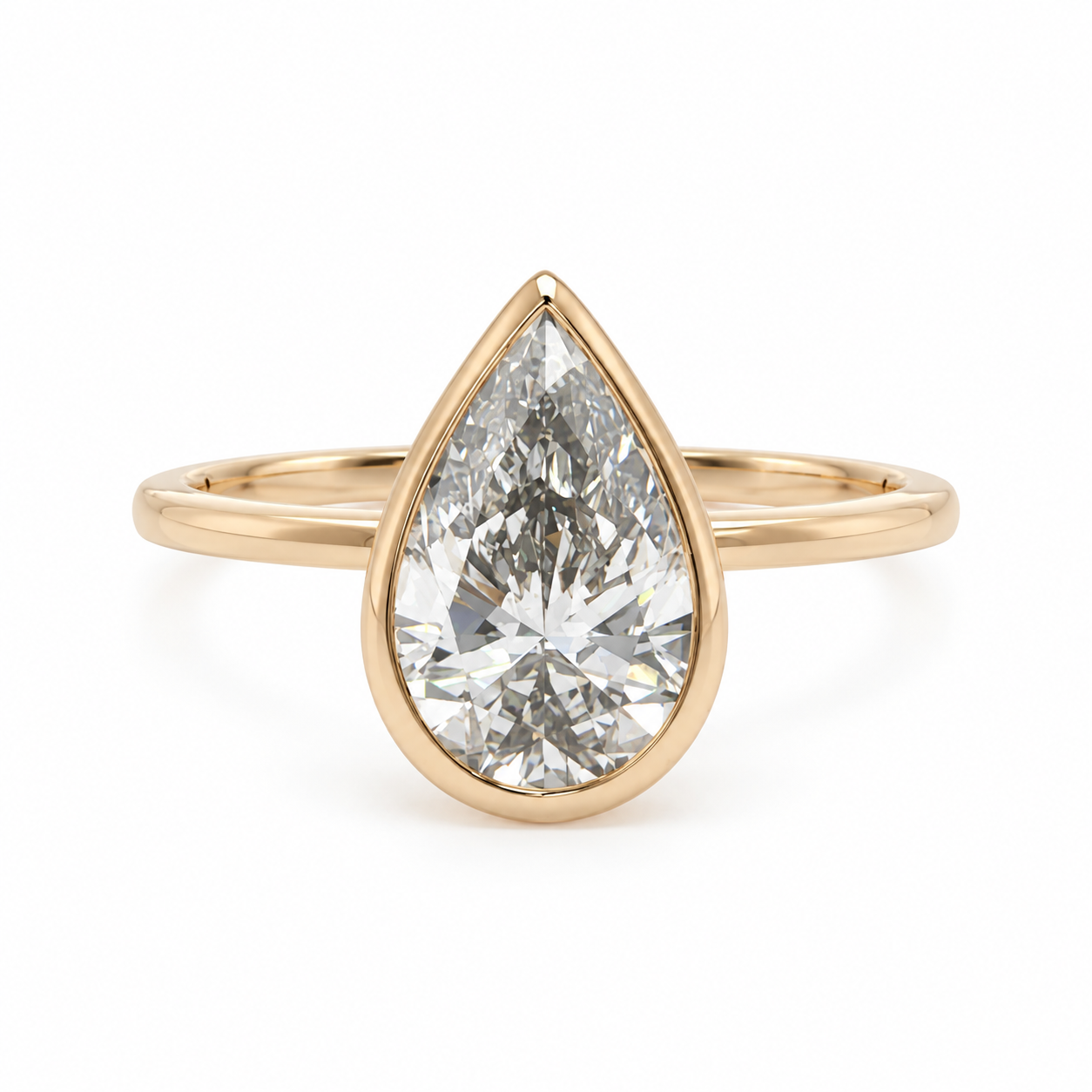 14k Gold Bezel Set 2ct Pear Lab Diamond Engagement Ring