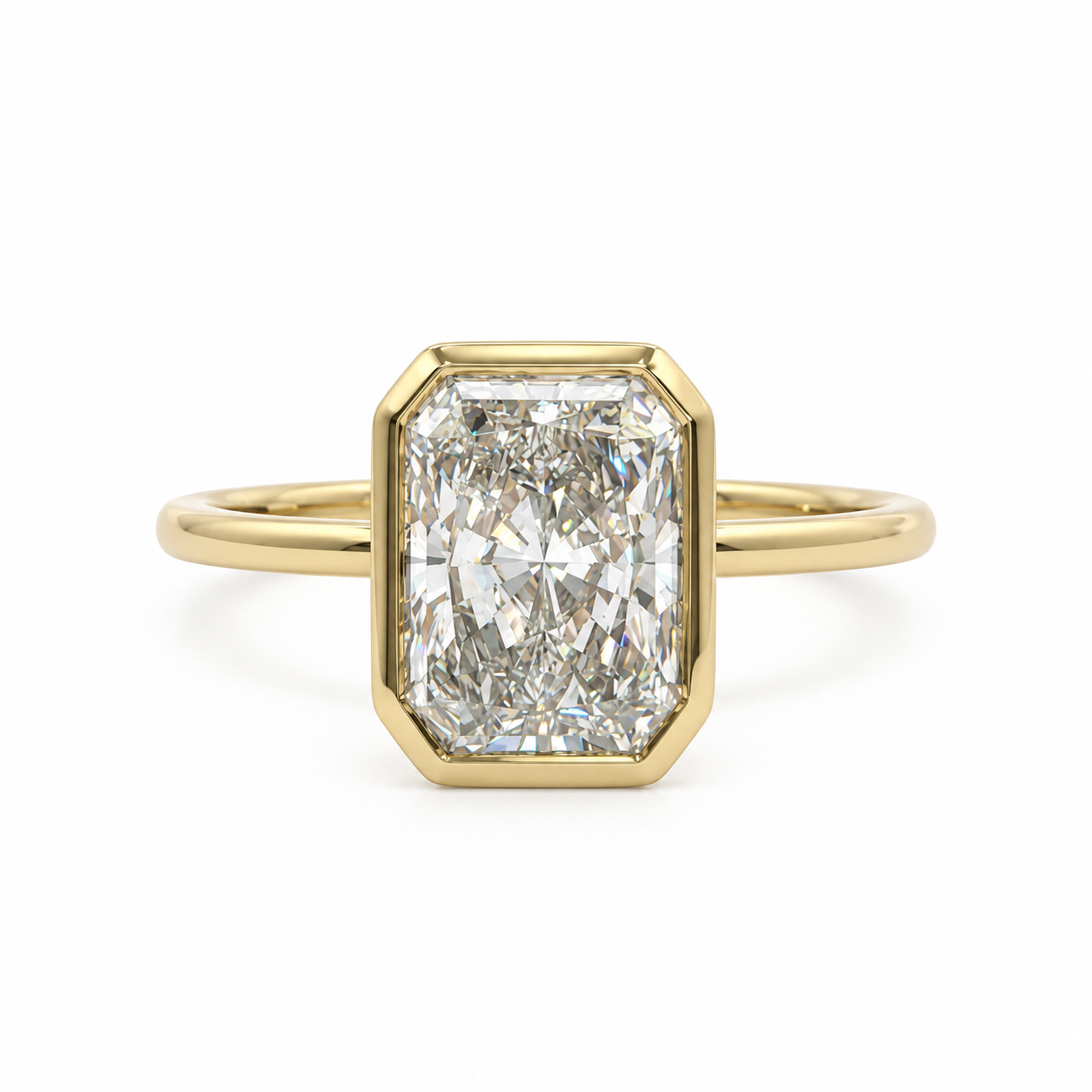 14k Gold Bezel Set 2ct Radiant Lab Diamond Engagement Ring