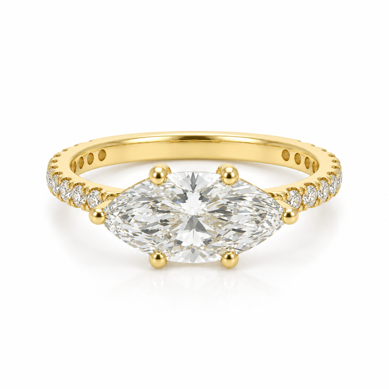 14k Gold East West 2ct Marquise Lab Diamond Engagement Ring